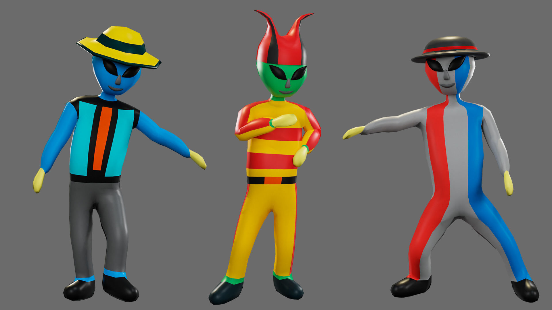 Cartoon characters aliens Low-poly 3D model_20
