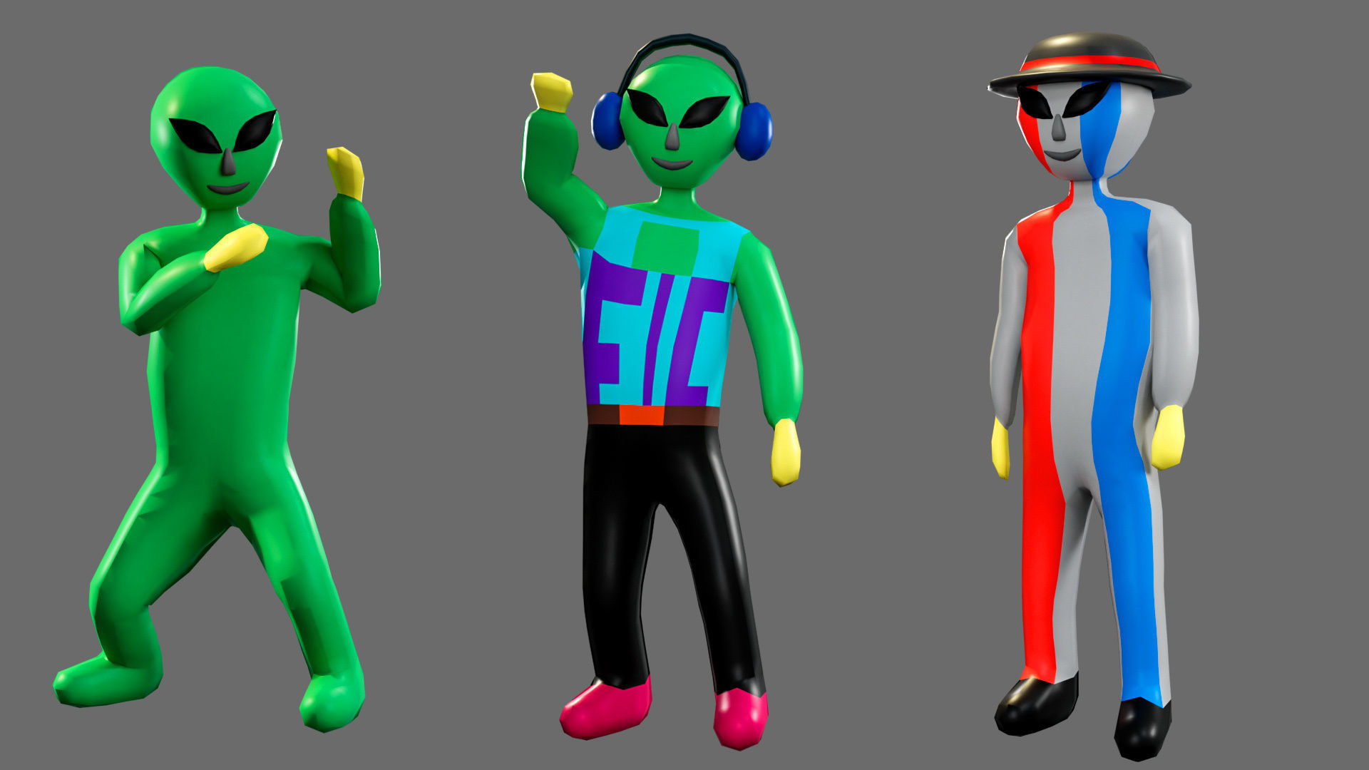 Cartoon characters aliens Low-poly 3D model_8