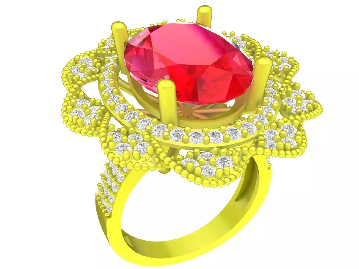 Luxury Oval Halo Gemstone Ring 3D Model 4304 3D print model
