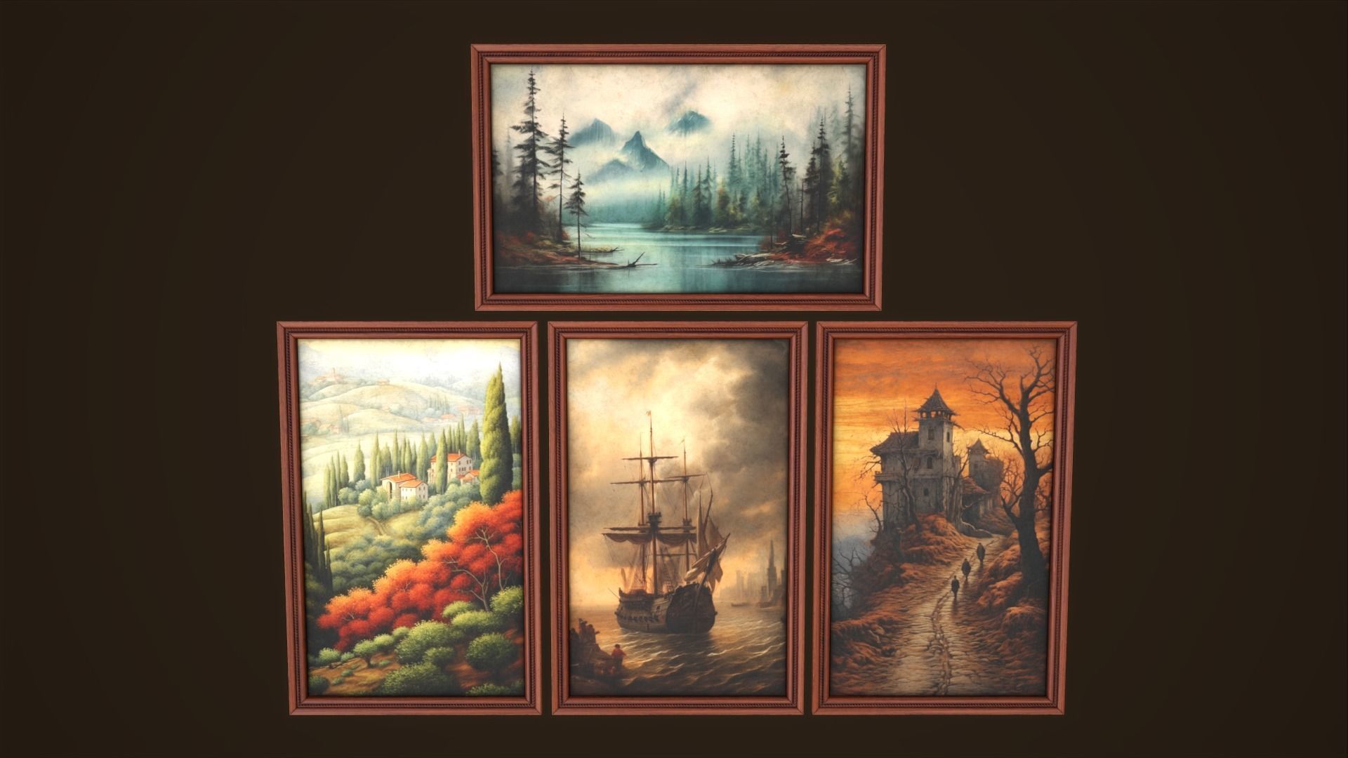 Set of 25 vintage paintings 3D Model Collection_4