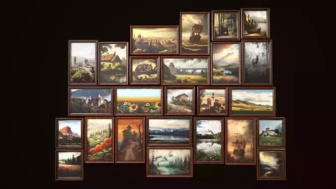 Set of 25 vintage paintings 3D Model Collection