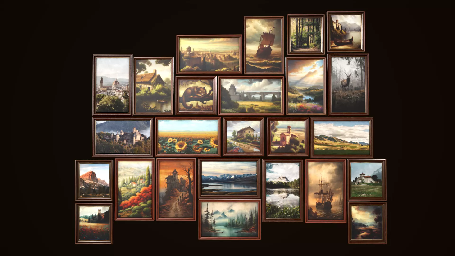 Set of 25 vintage paintings 3D Model Collection_0