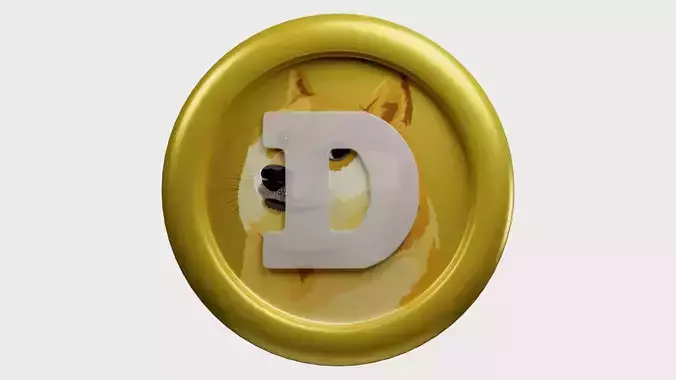 Dogecoin or DOGE Gold Crypto Coin with cartoon style