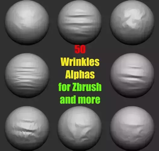 50 Wrinkles Alphas v2 for Zbrush and more 3D model