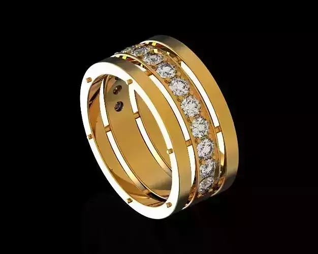 Triple Bar wedding ring  with diamond 816 3D print model