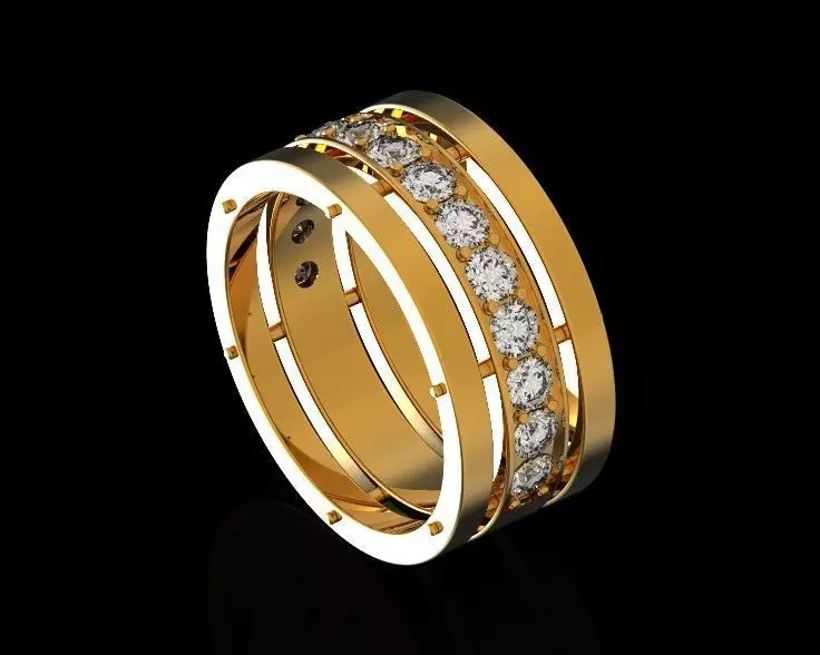 Triple Bar wedding ring with diamond 816 3D print model
