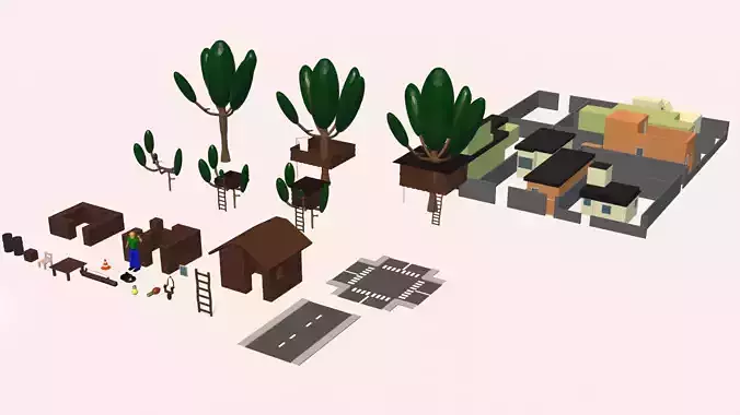 Treehouses lowpoly and others