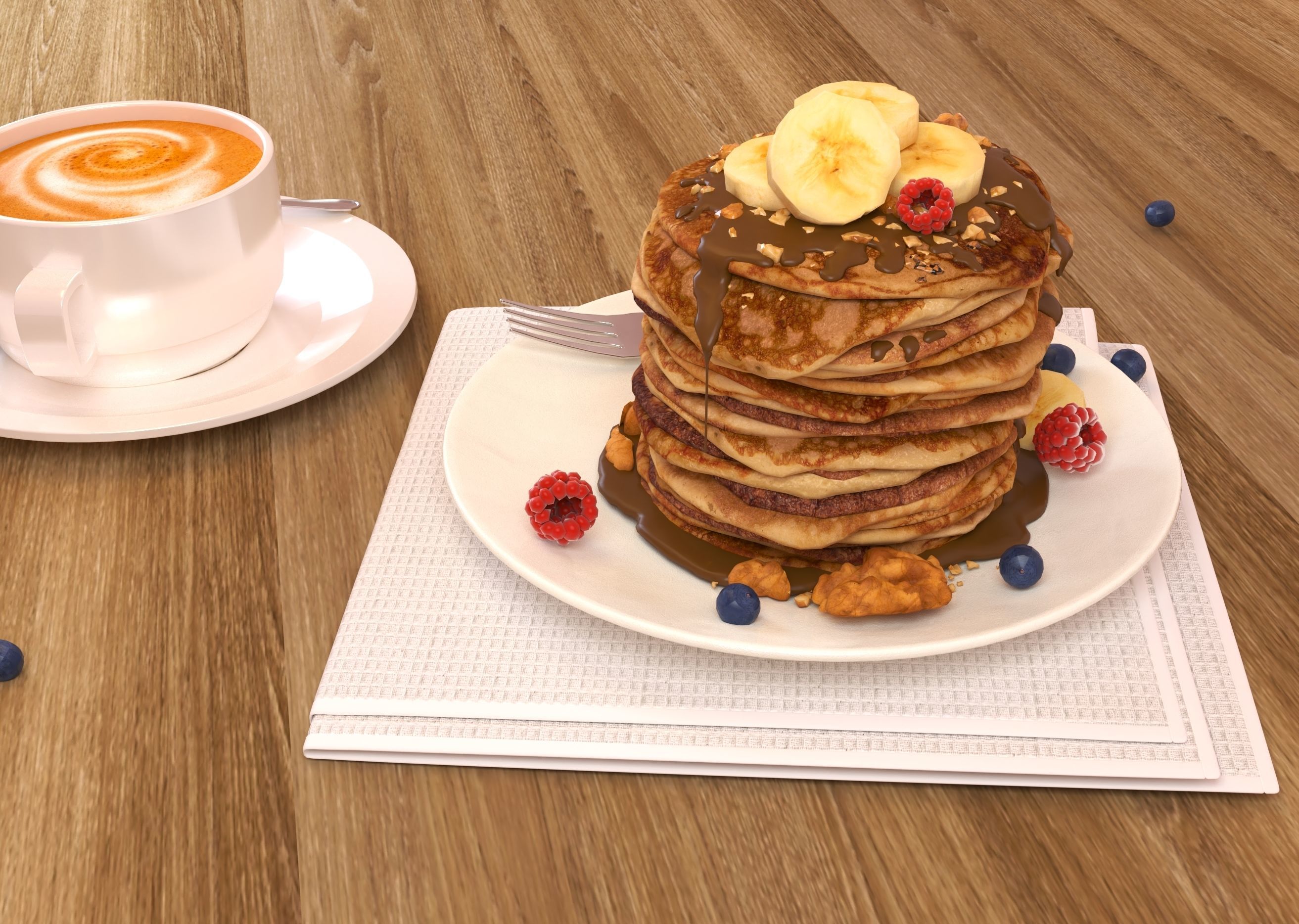 Pancake stack of pancakes on plate 3D model_2