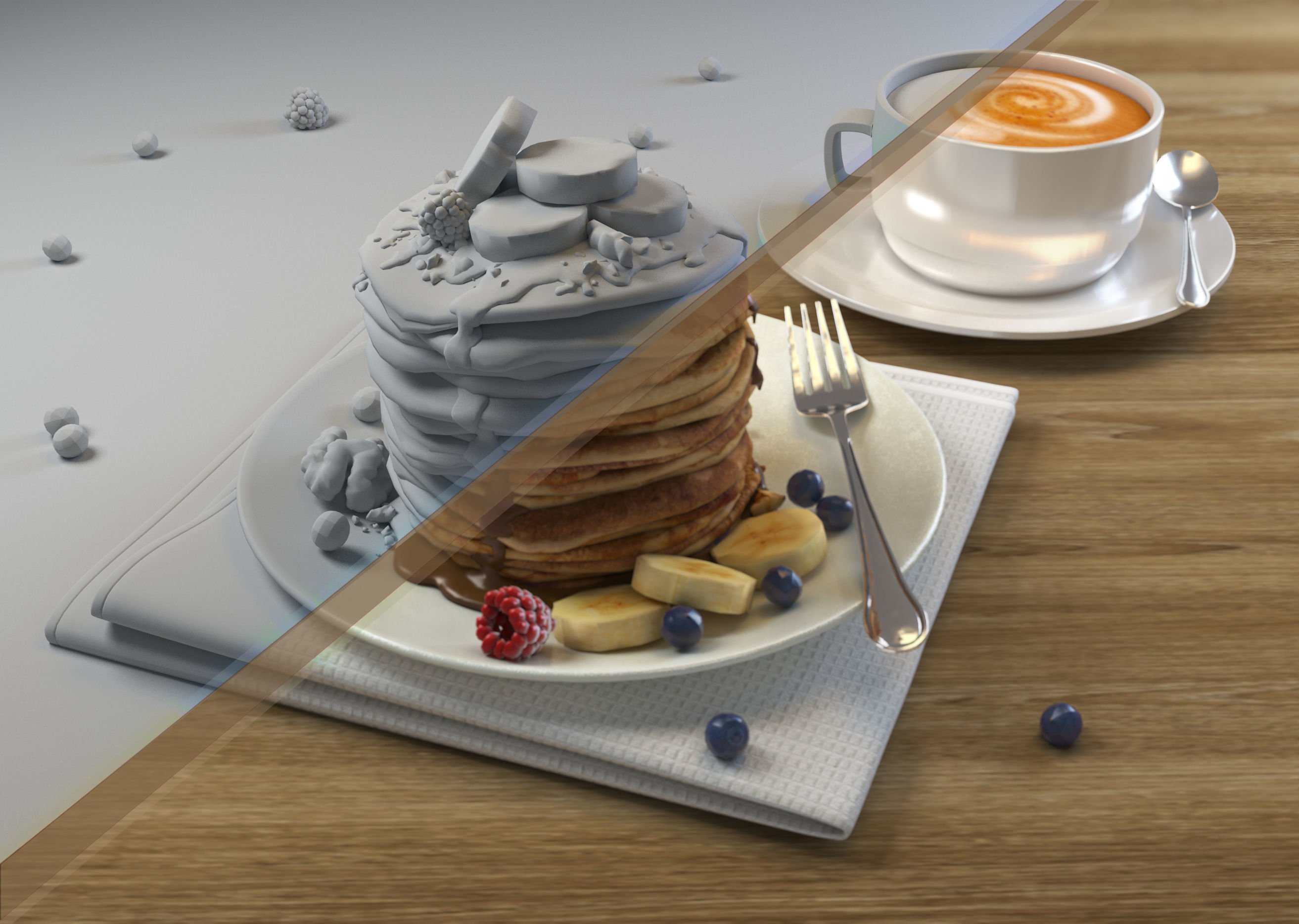 Pancake stack of pancakes on plate 3D model_1