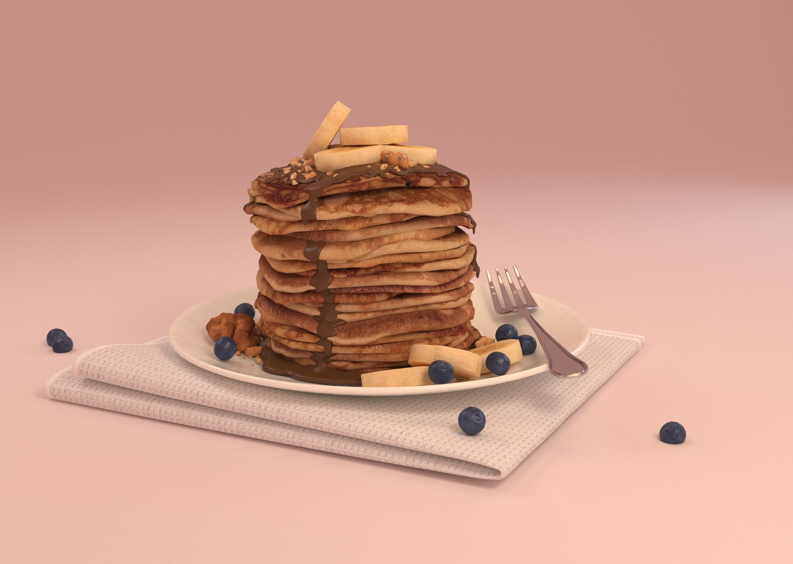 Pancake stack of pancakes on plate 3D model_7