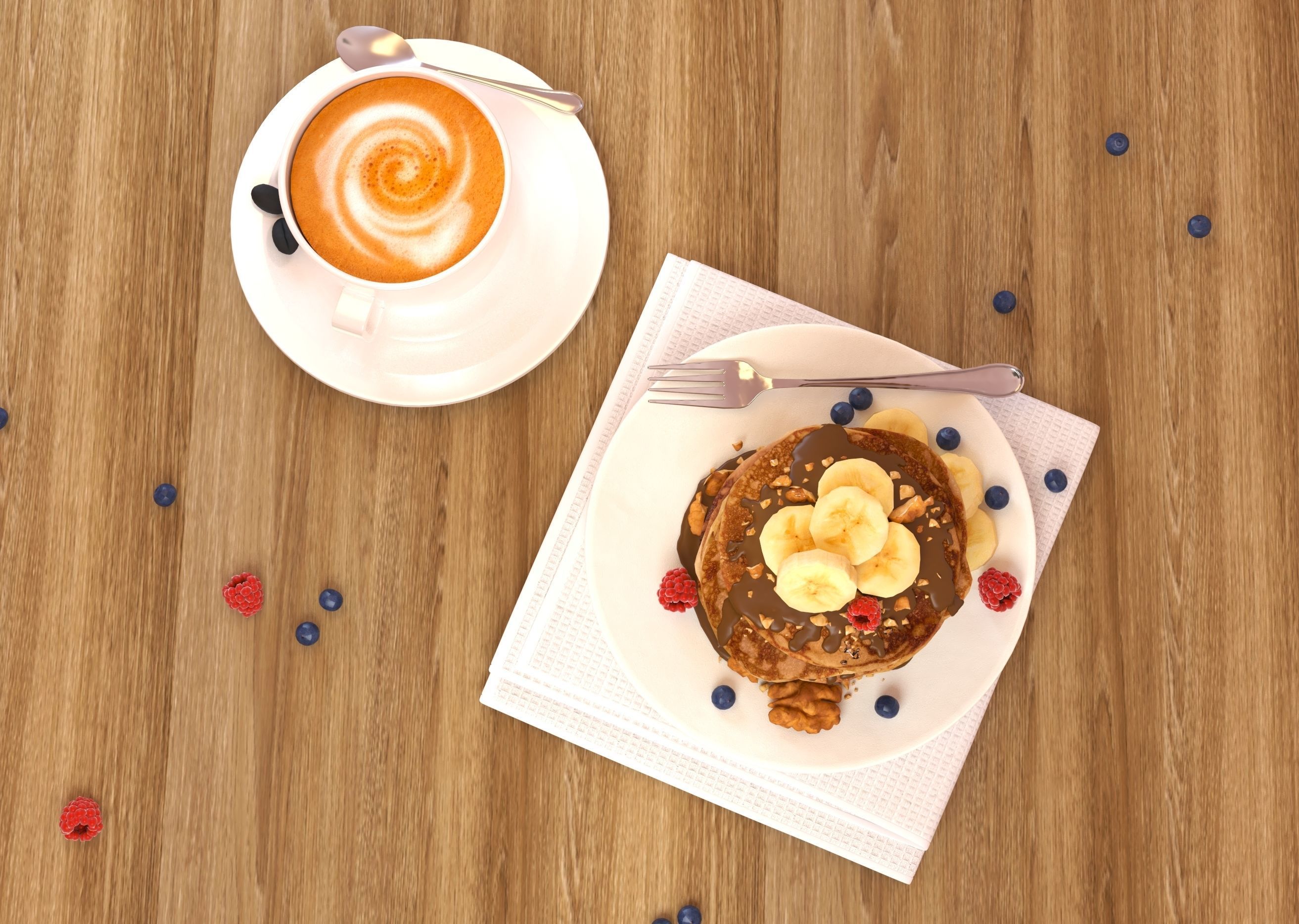 Pancake stack of pancakes on plate 3D model_3