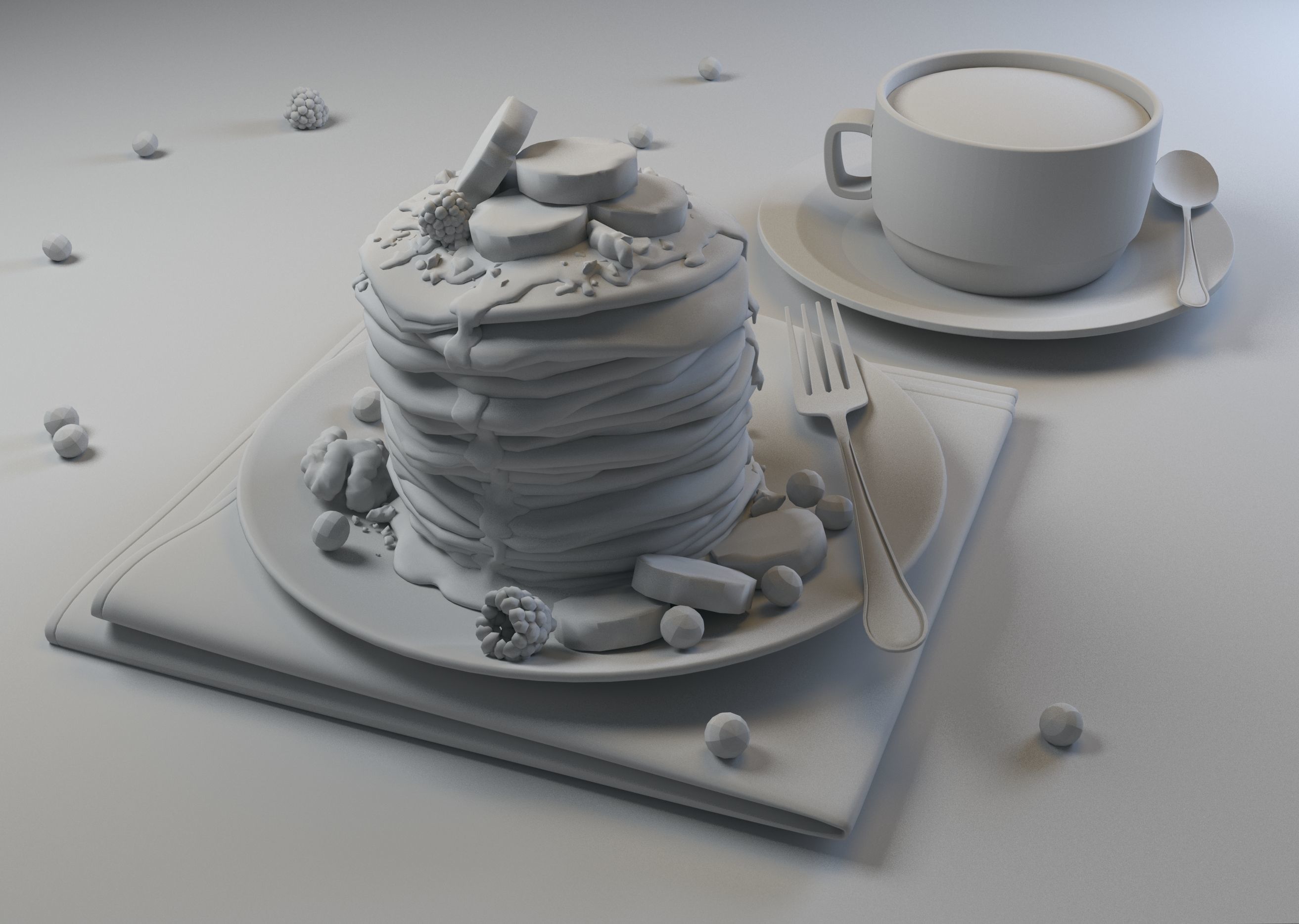 Pancake stack of pancakes on plate 3D model_4