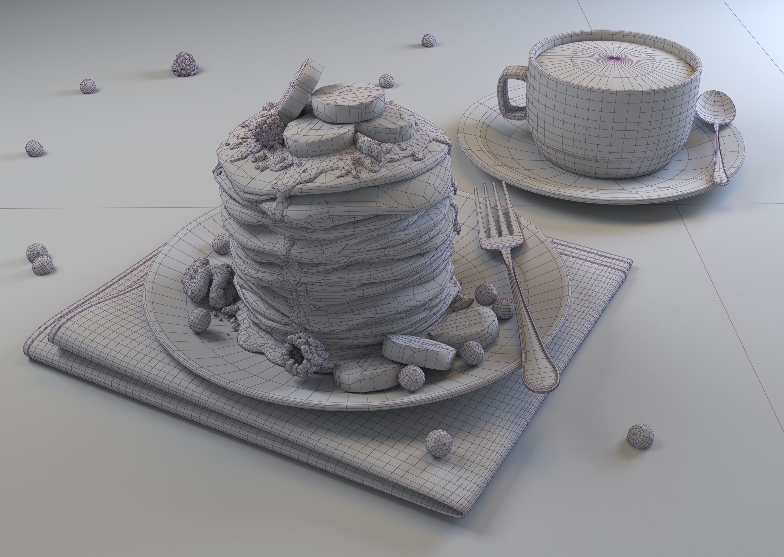 Pancake stack of pancakes on plate 3D model_6