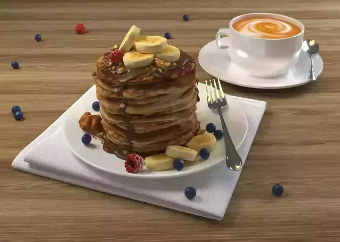 Pancake stack of pancakes on plate 3D model