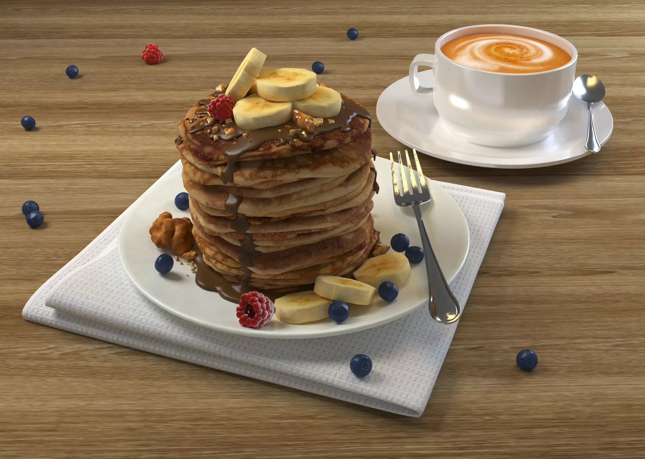 Pancake stack of pancakes on plate 3D model_0