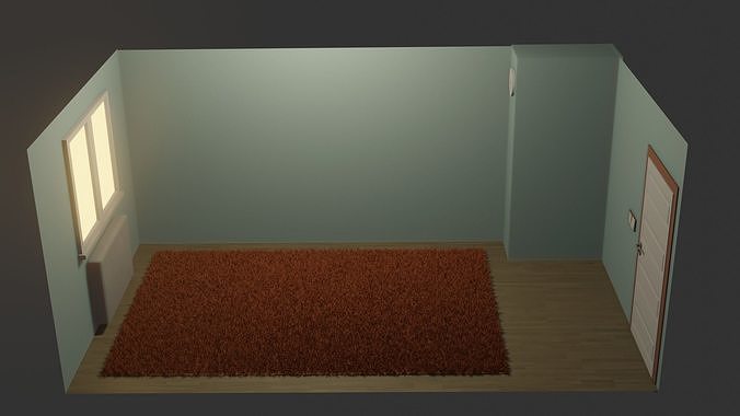 Low Poly Bedroom Model empty room with rug 3D print model