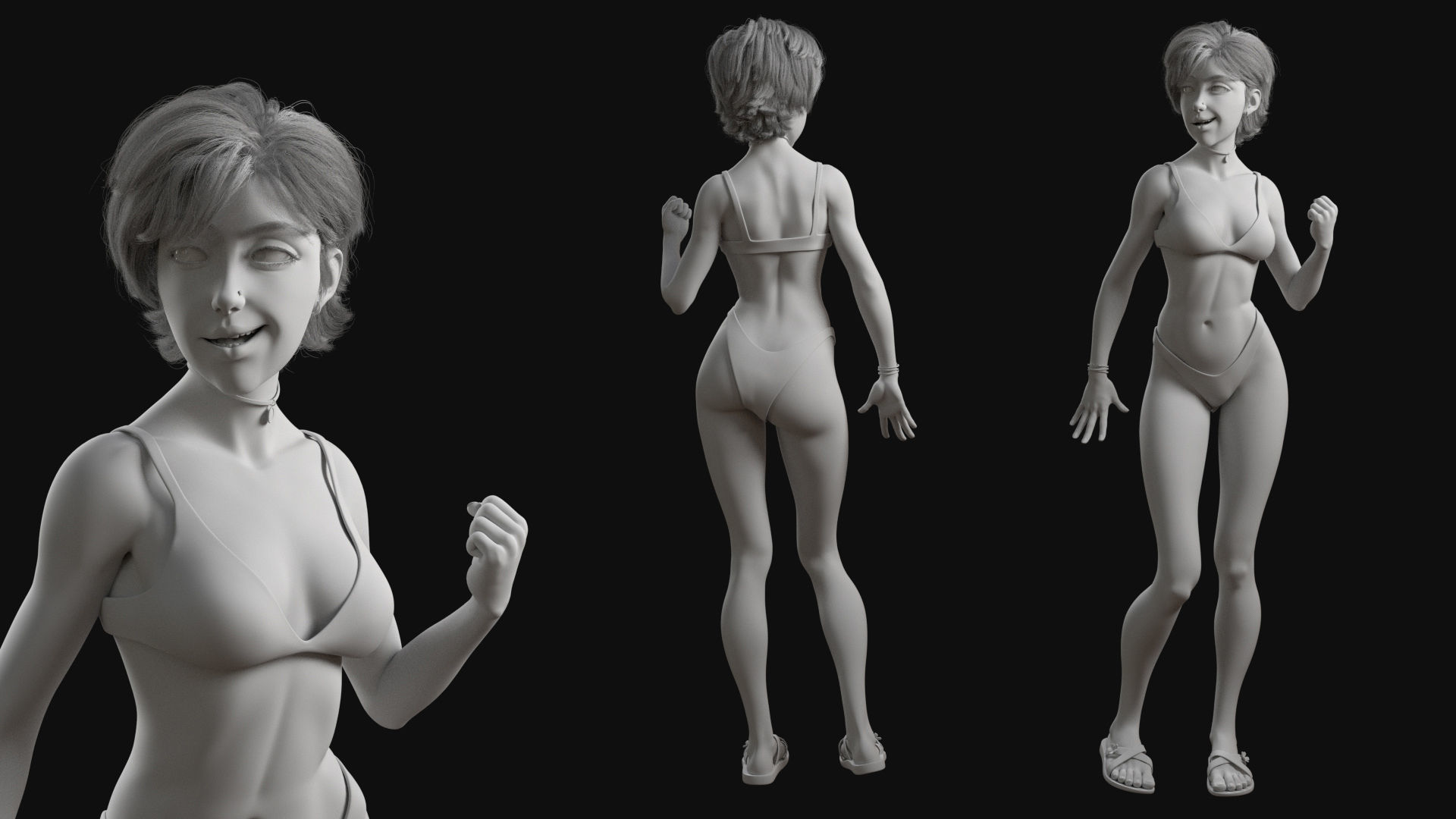 Cinematic female character Women Rigged in maya Low-poly 3D model_45