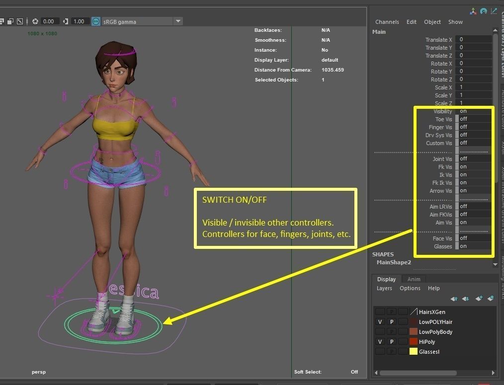 Cinematic female character Women Rigged in maya Low-poly 3D model_40