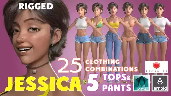 Cinematic female character Women Rigged in maya Low-poly 3D model