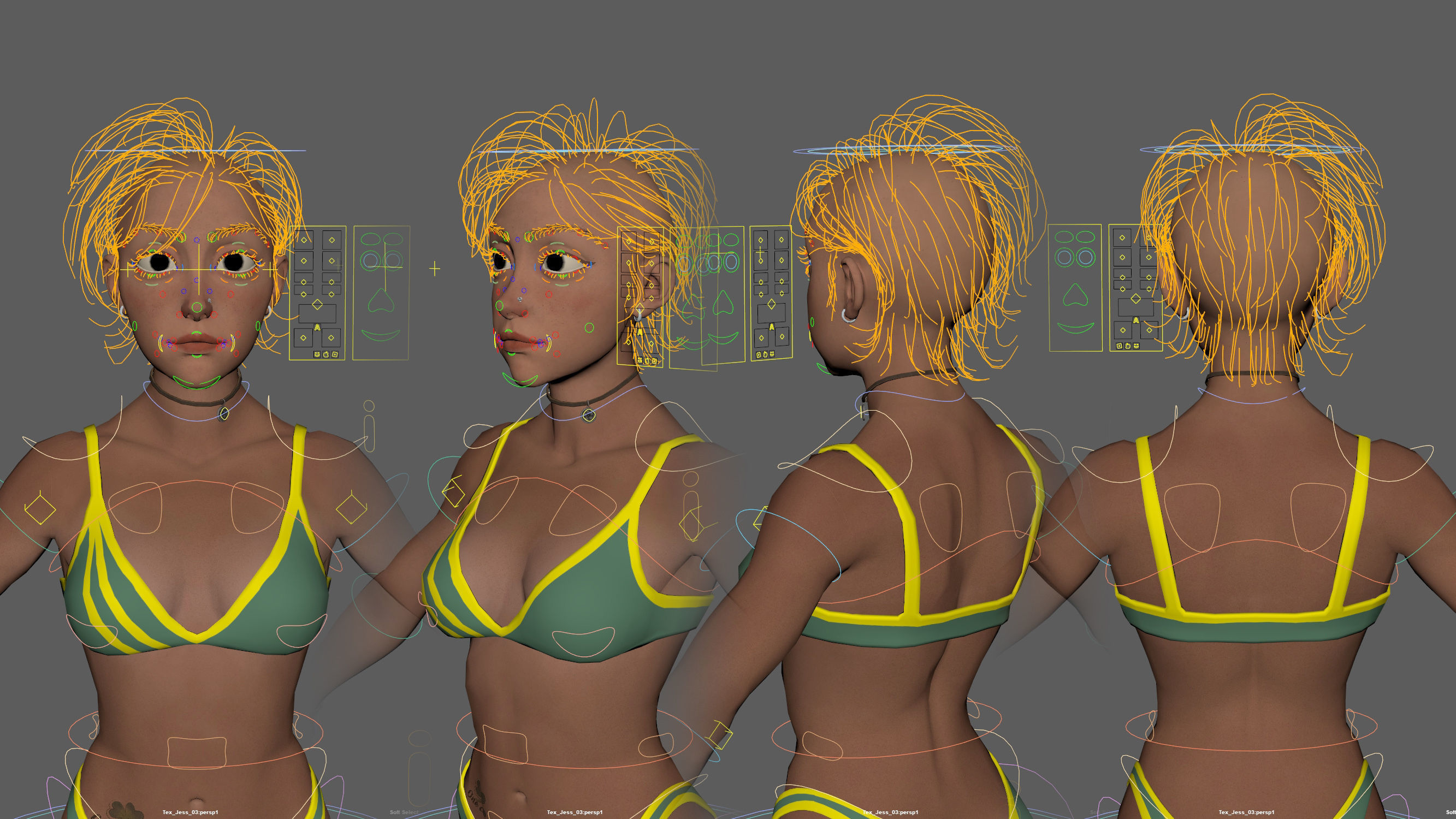 Cinematic female character Women Rigged in maya Low-poly 3D model_44