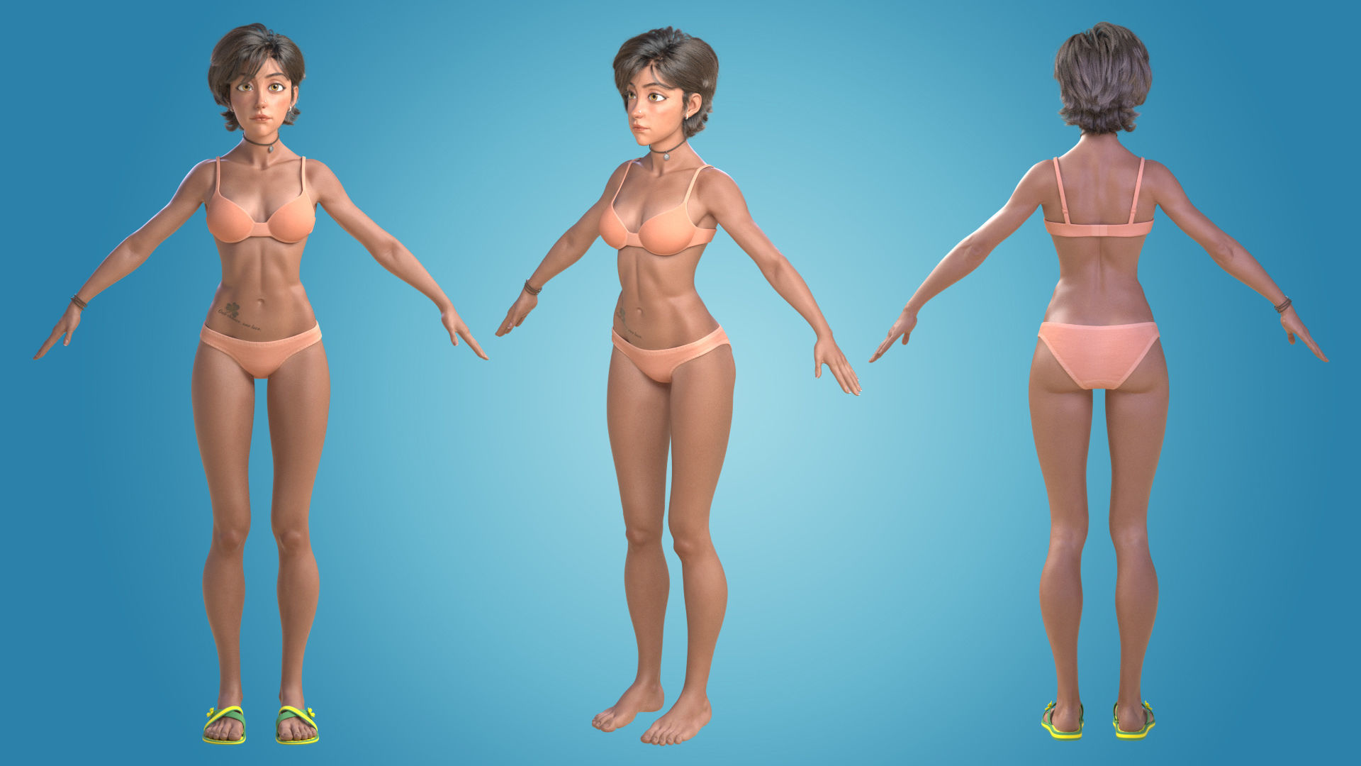 Cinematic female character Women Rigged in maya Low-poly 3D model_5