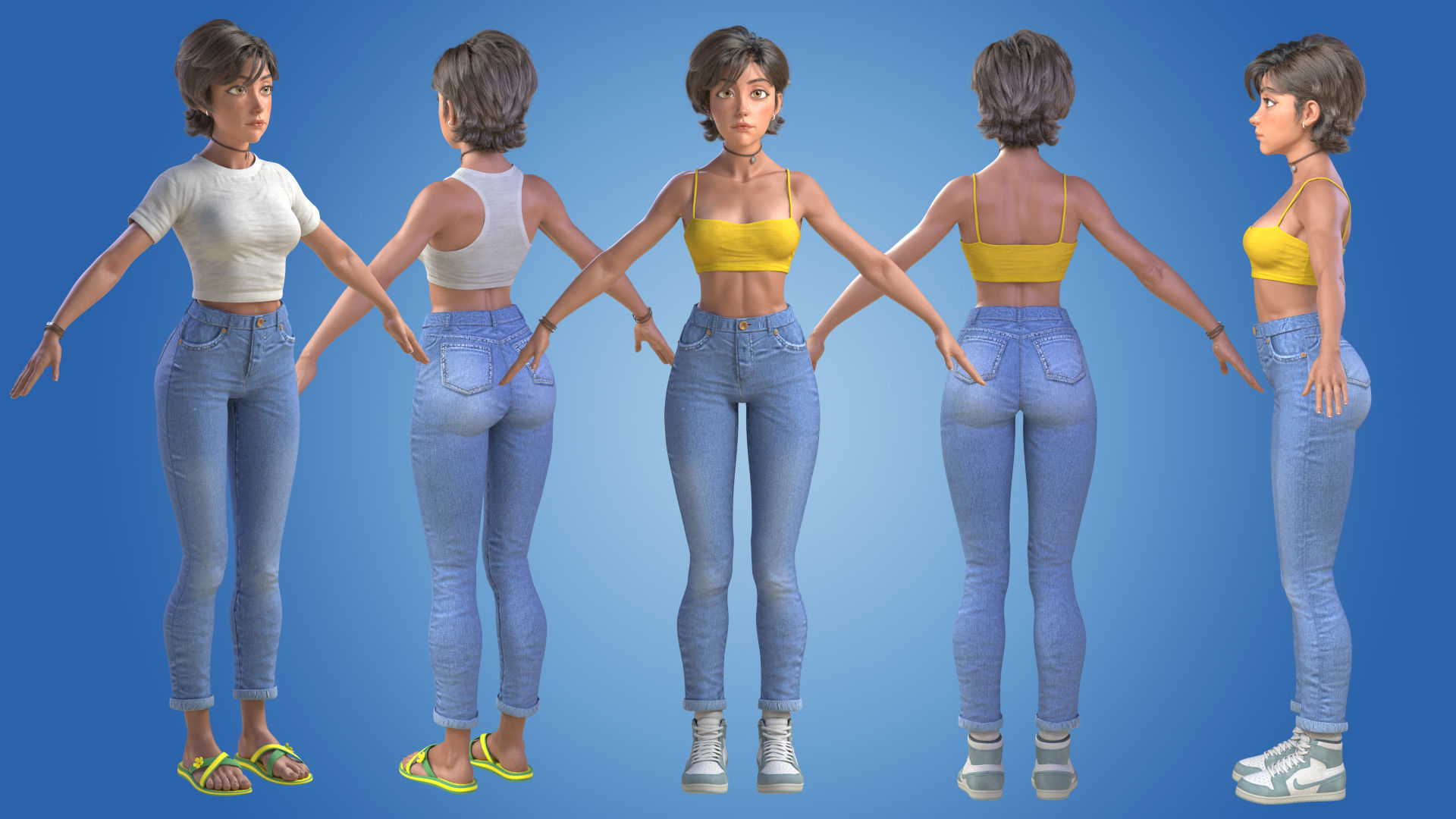 Cinematic female character Women Rigged in maya Low-poly 3D model_7