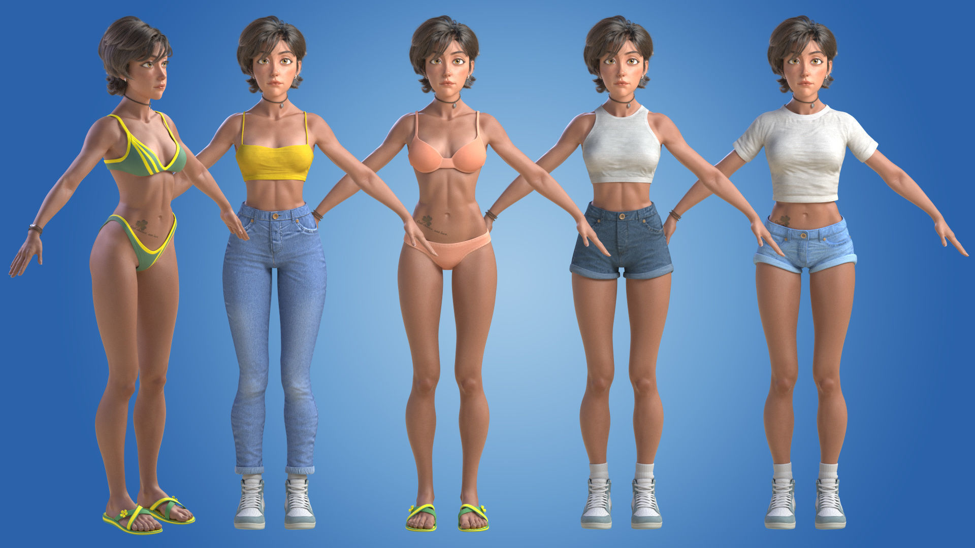 Cinematic female character Women Rigged in maya Low-poly 3D model_4