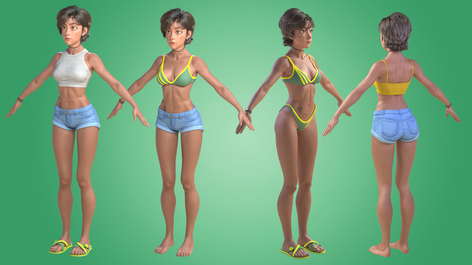 Cinematic female character Women Rigged in maya Low-poly 3D model_6