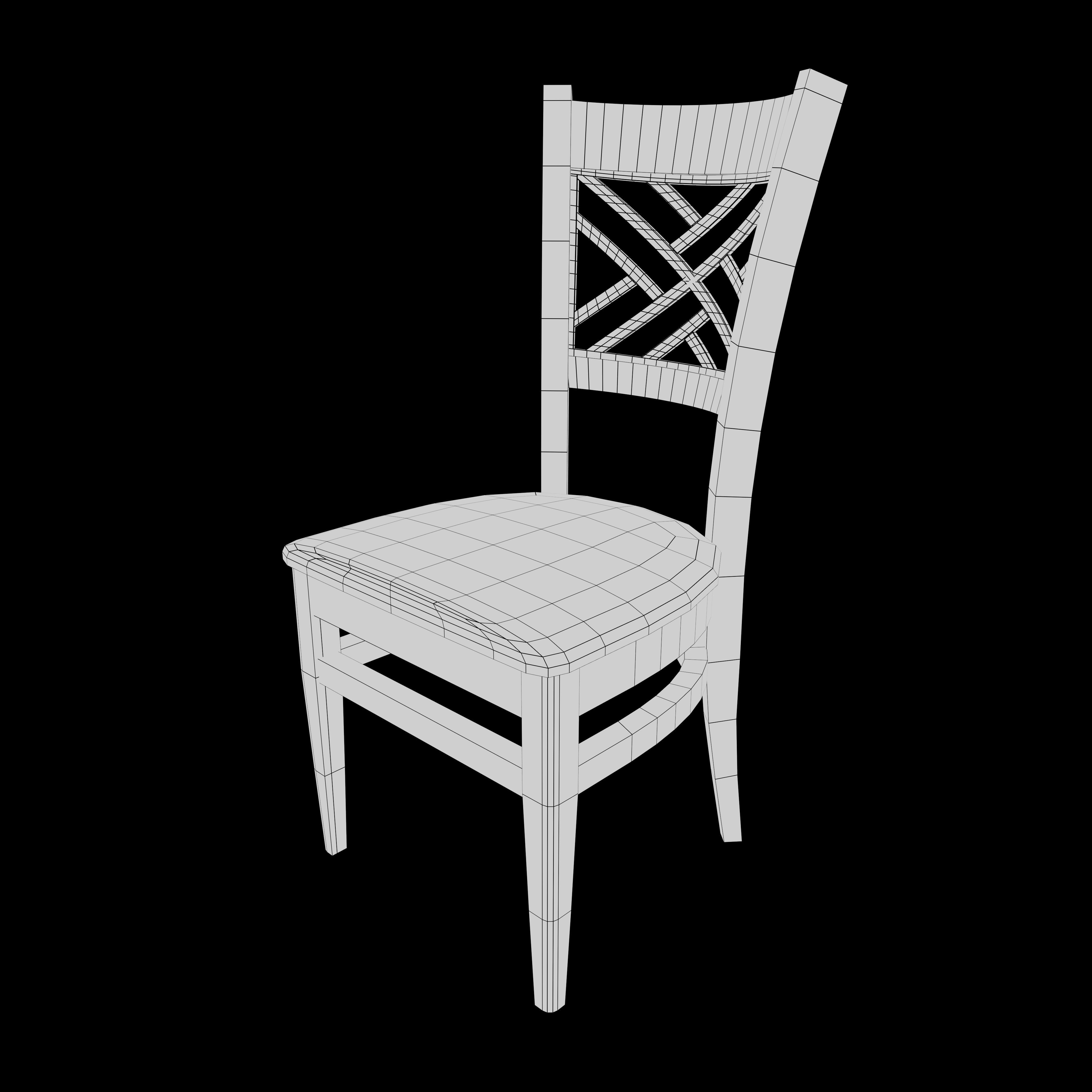 Chair-wood wooden chair with seat Low-poly 3D model_3
