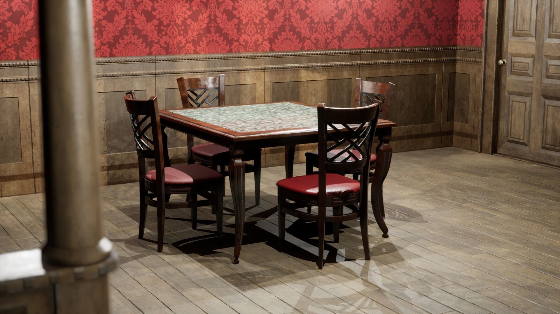 Chair-wood wooden chair with seat Low-poly 3D model_4