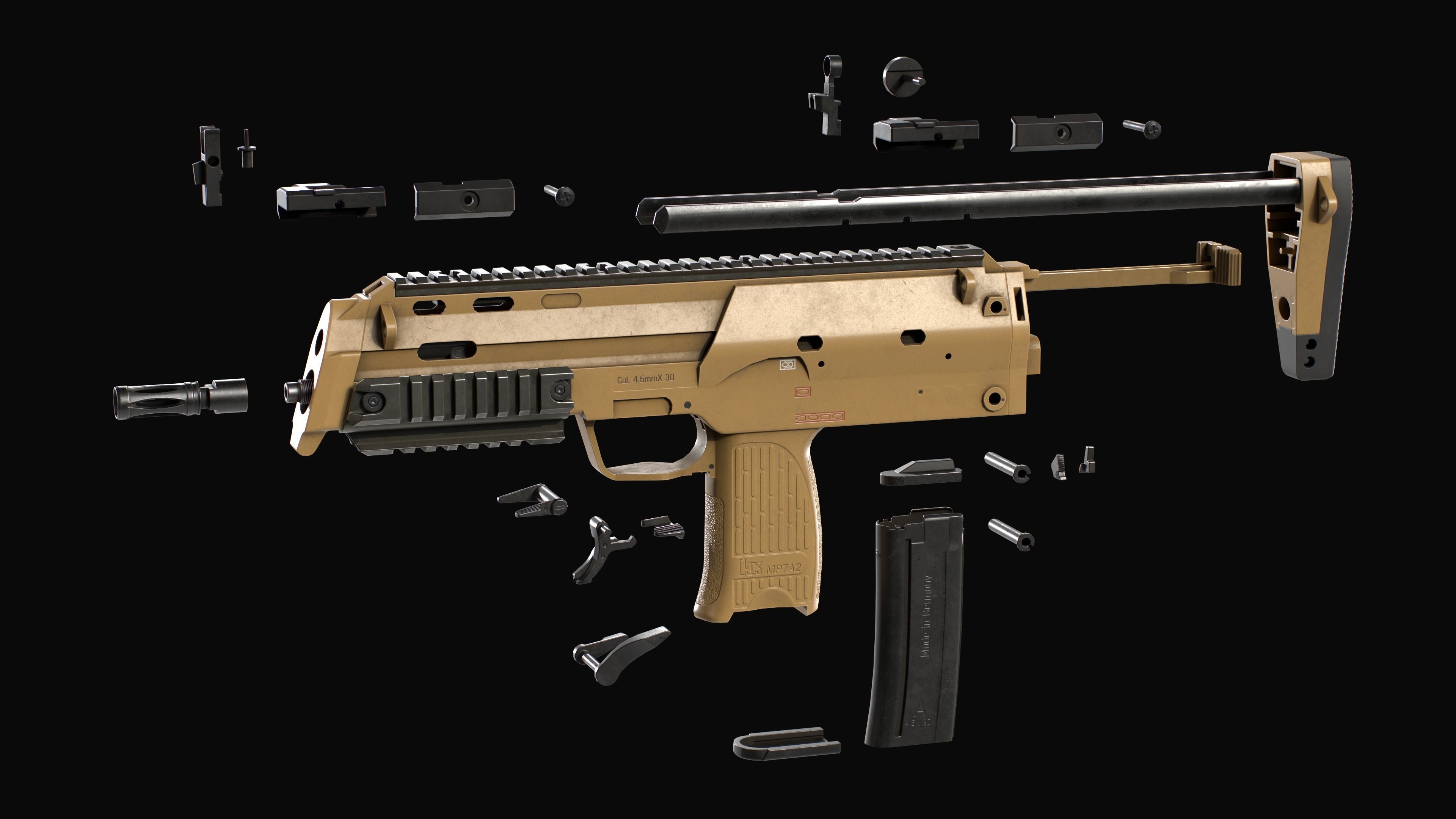 Modular SMG HK MP7A2 Low-poly 3D model_36