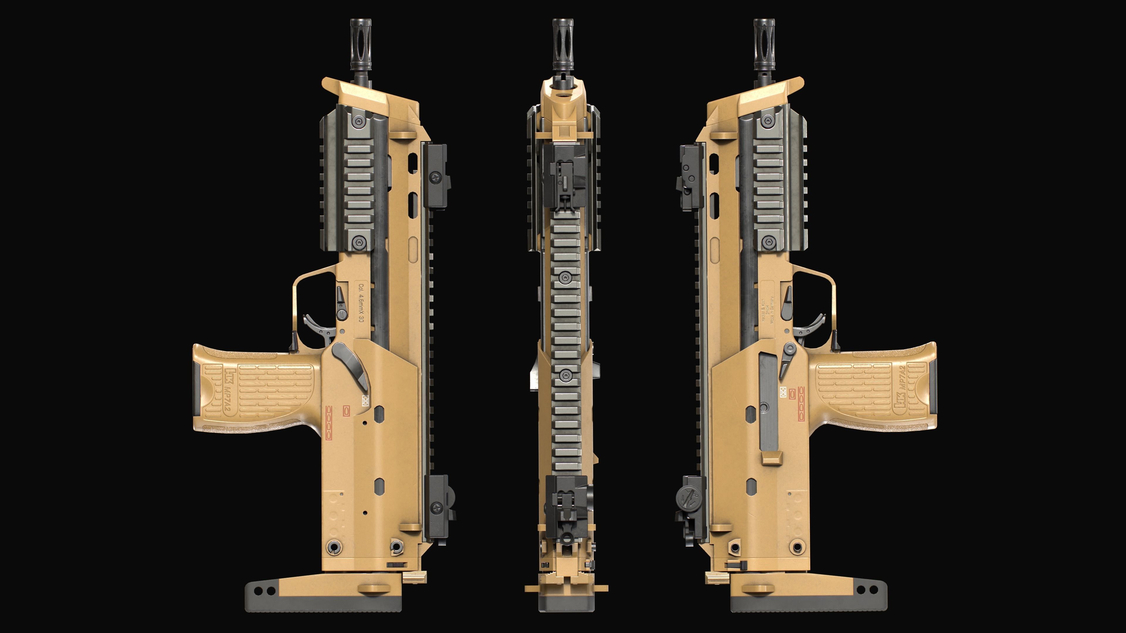 Modular SMG HK MP7A2 Low-poly 3D model_6