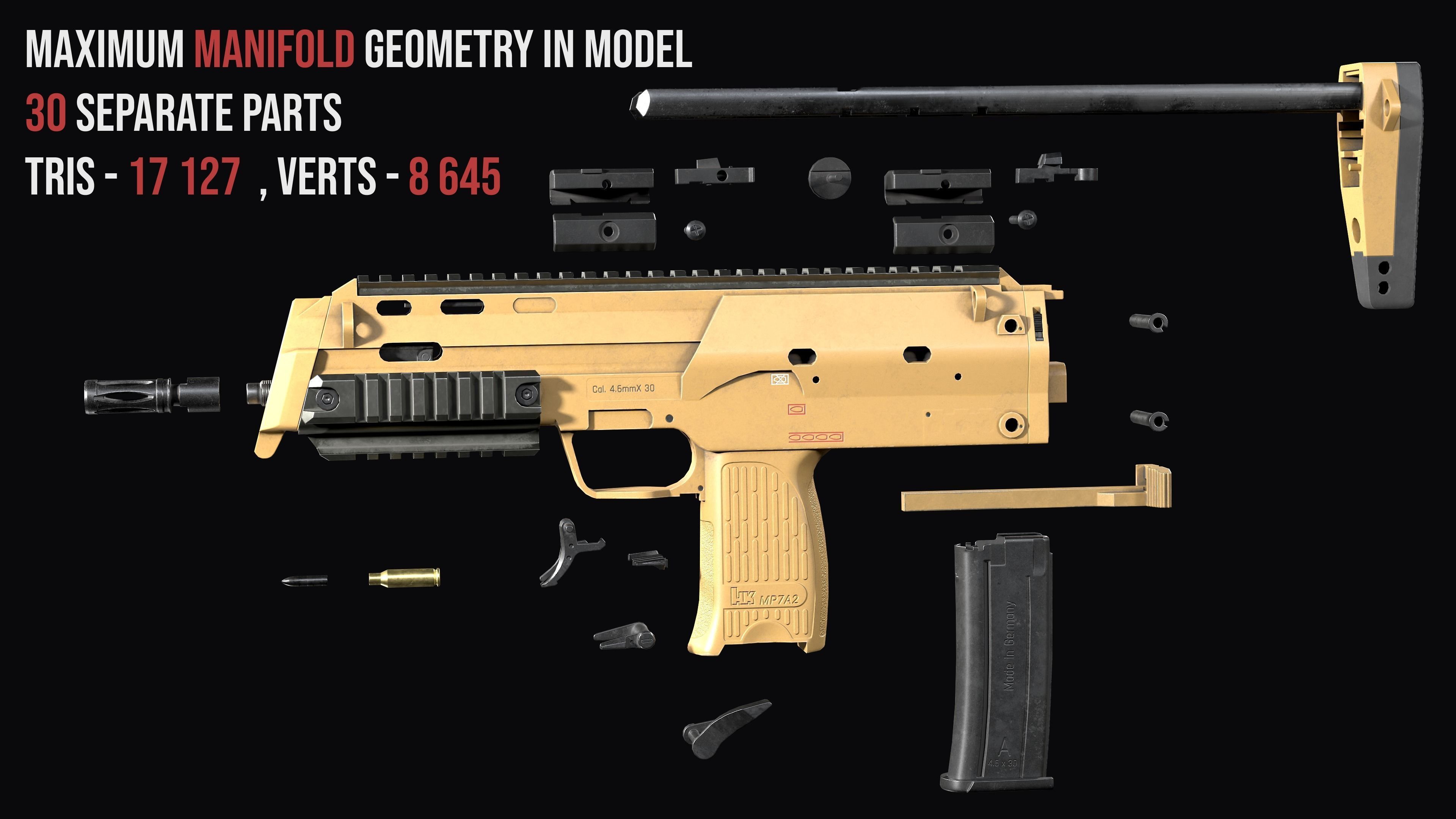 Modular SMG HK MP7A2 Low-poly 3D model_4