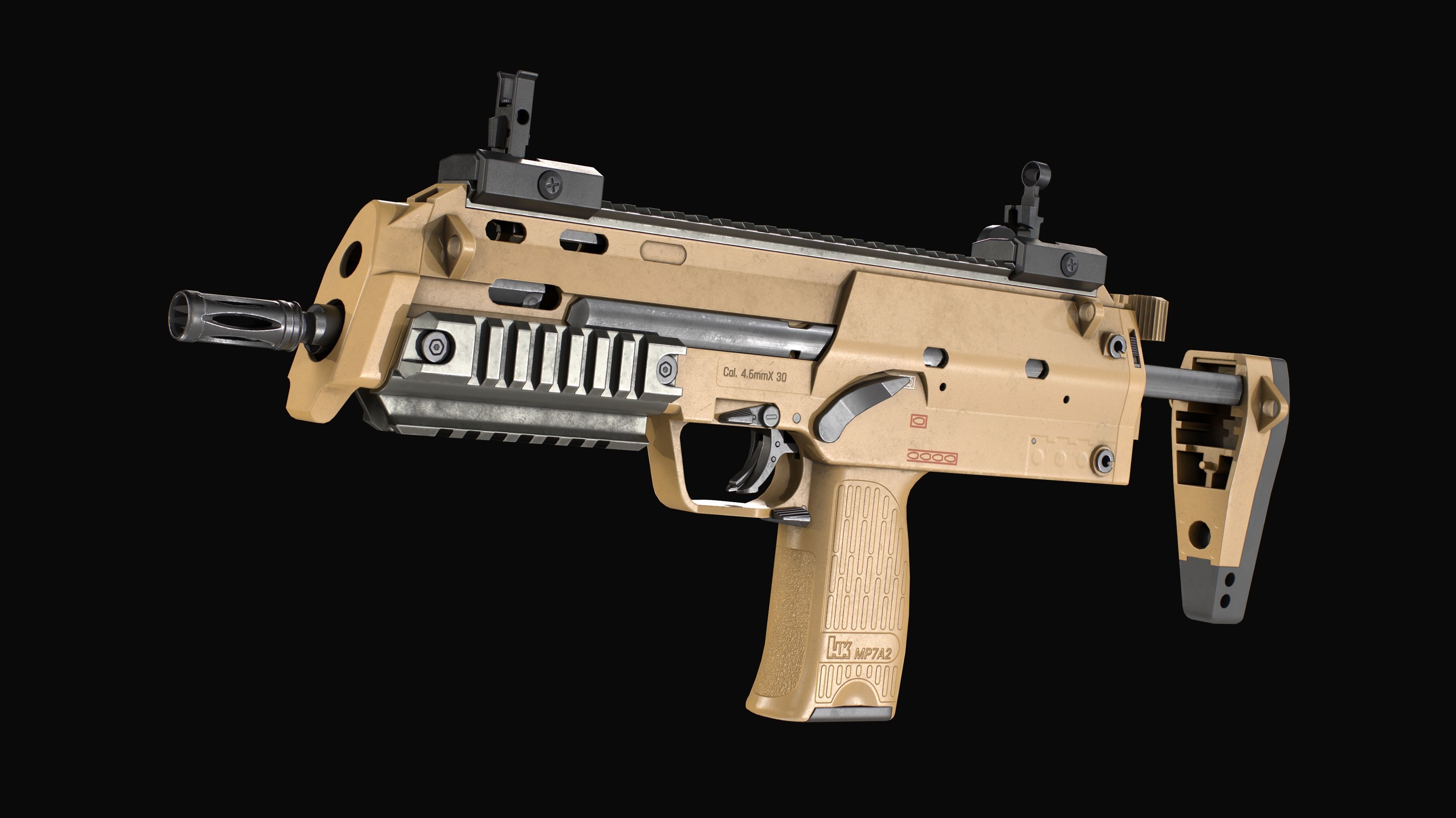 Modular SMG HK MP7A2 Low-poly 3D model_13