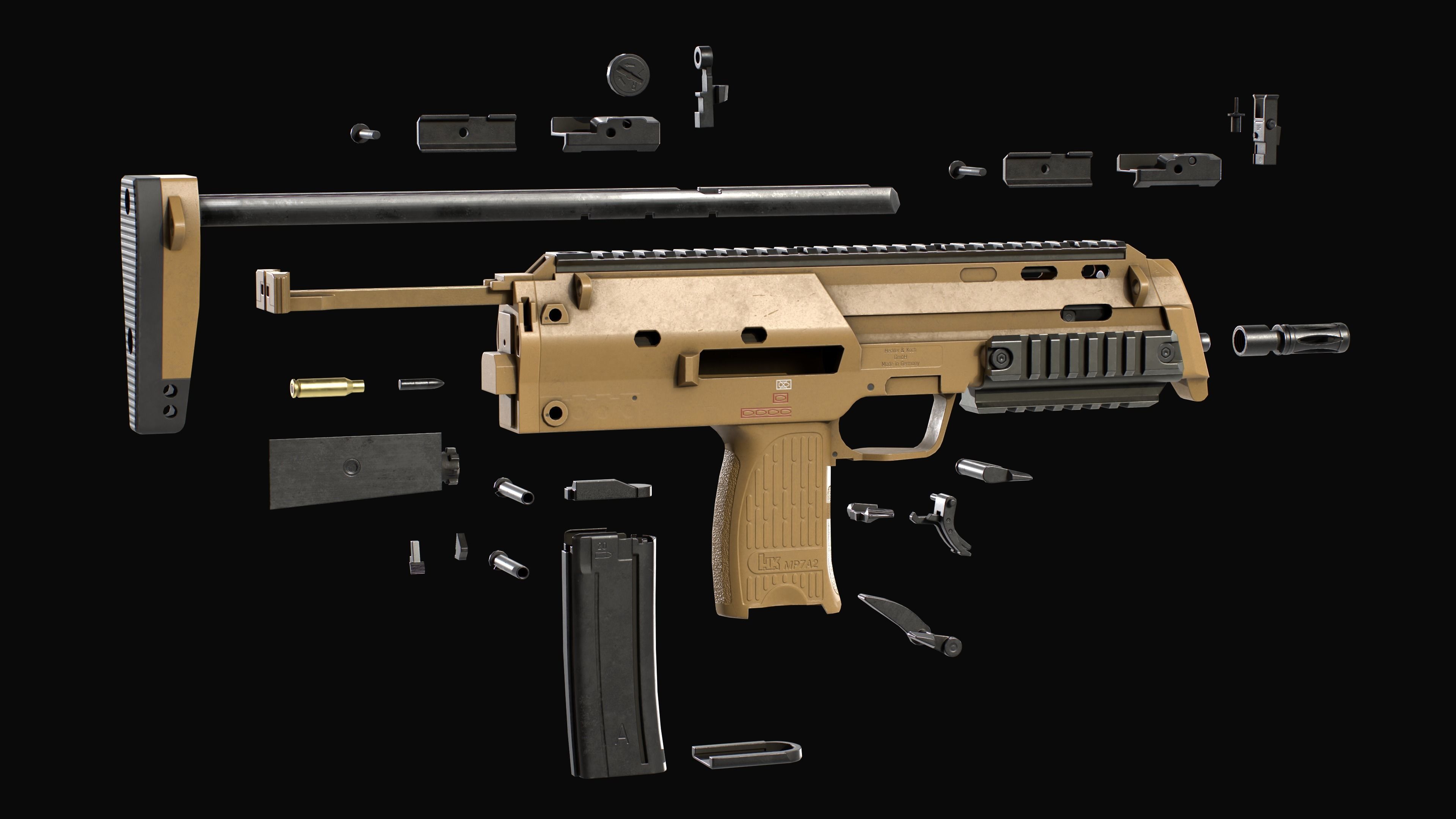 Modular SMG HK MP7A2 Low-poly 3D model_35