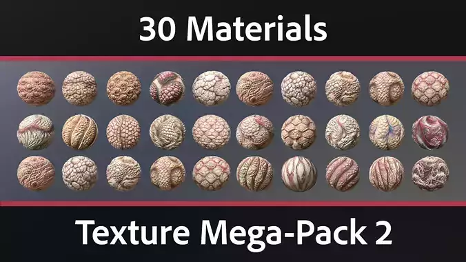 30 Materials Skin Monster Seamless PBR Mega Pack 2 Texture