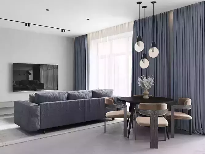 Living Room and Kitchen Scene