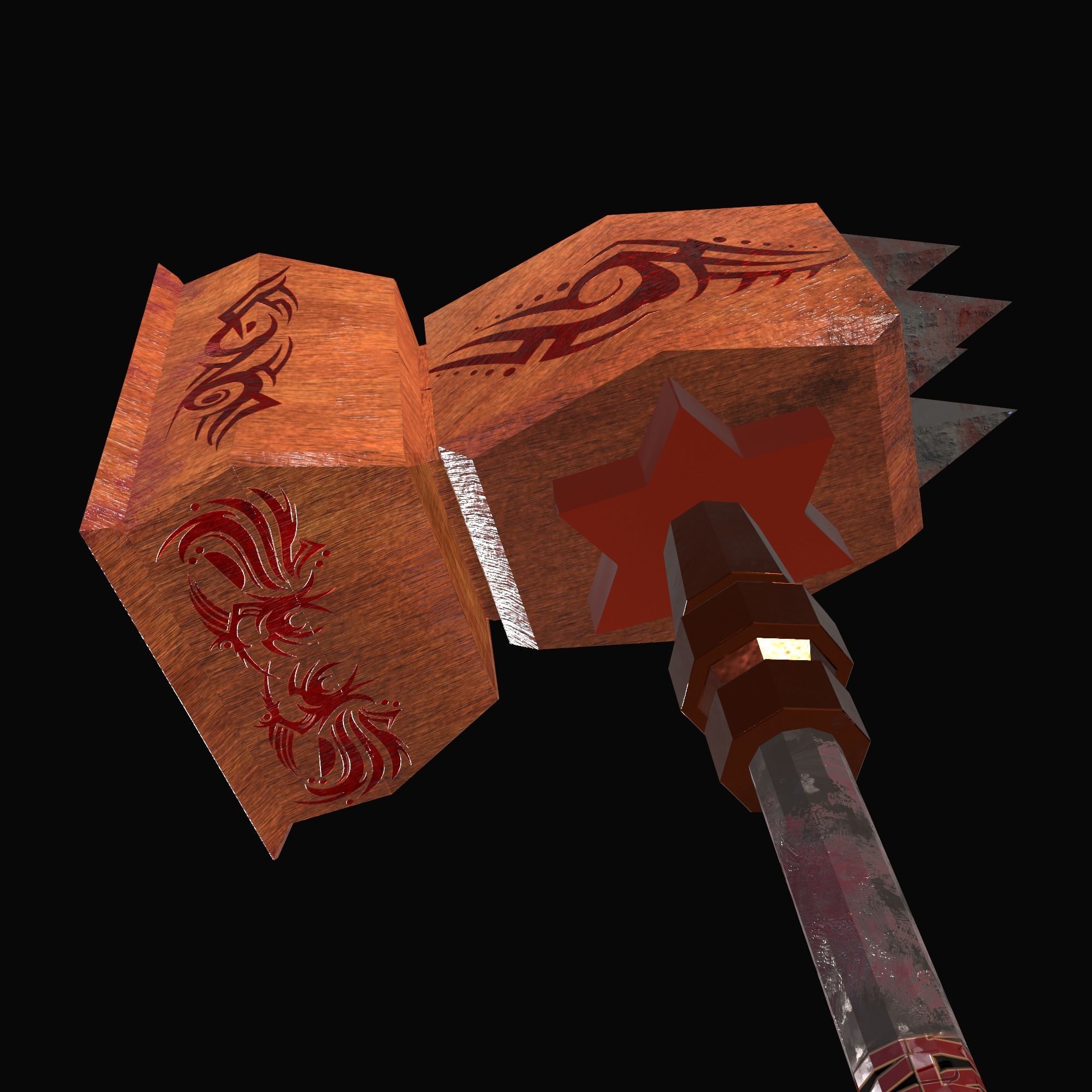 Hammer1 Lowpoly axe with design Low-poly 3D model_3