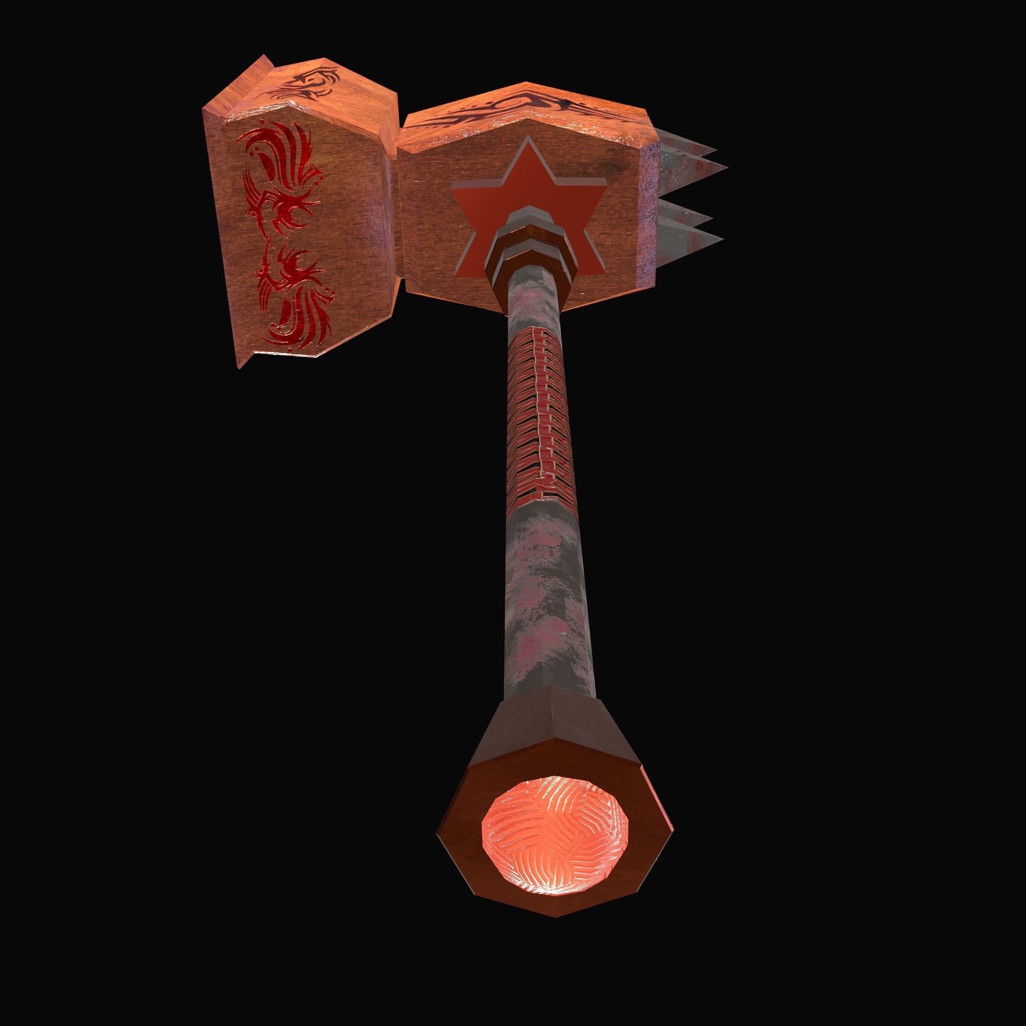Hammer1 Lowpoly axe with design Low-poly 3D model_5
