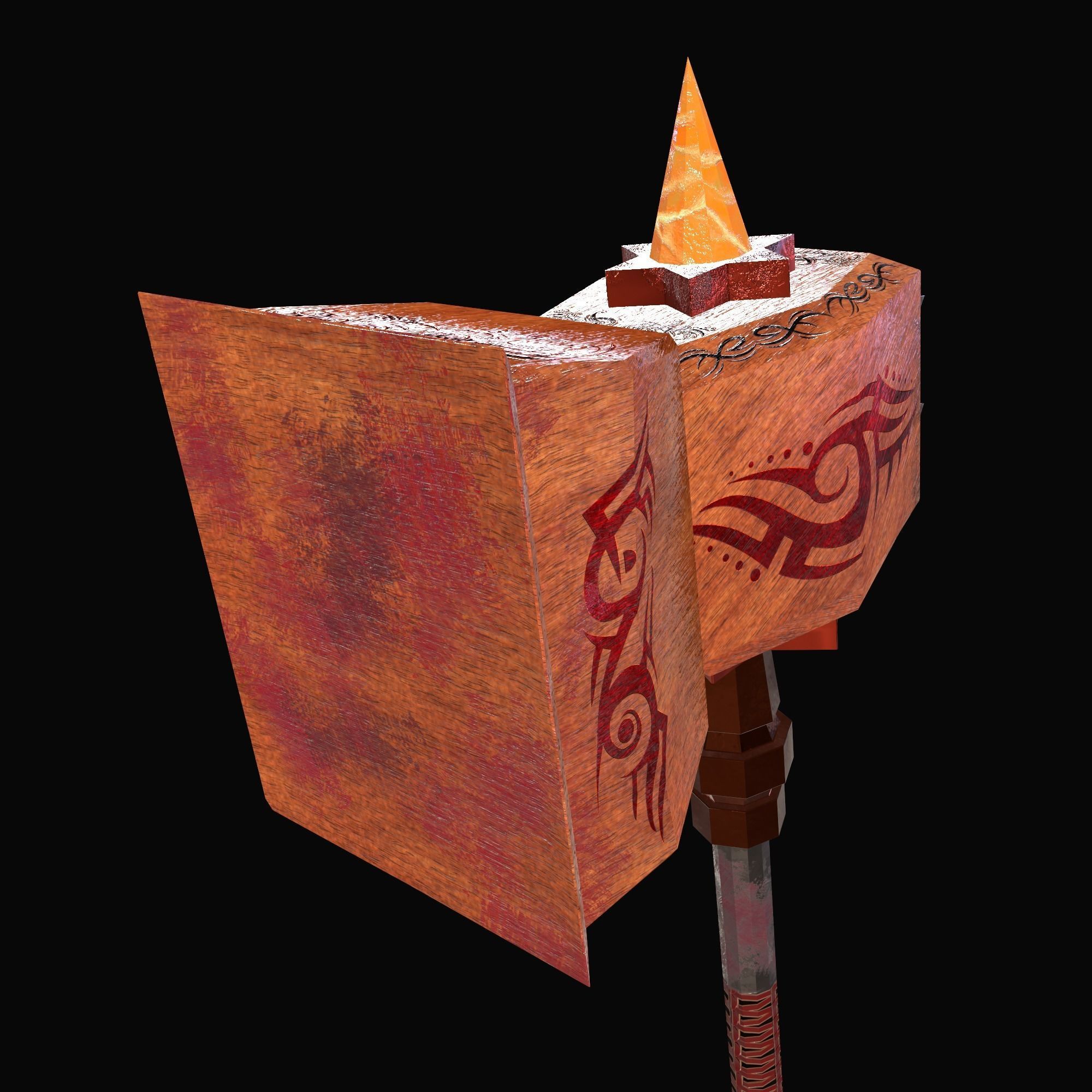 Hammer1 Lowpoly axe with design Low-poly 3D model_1