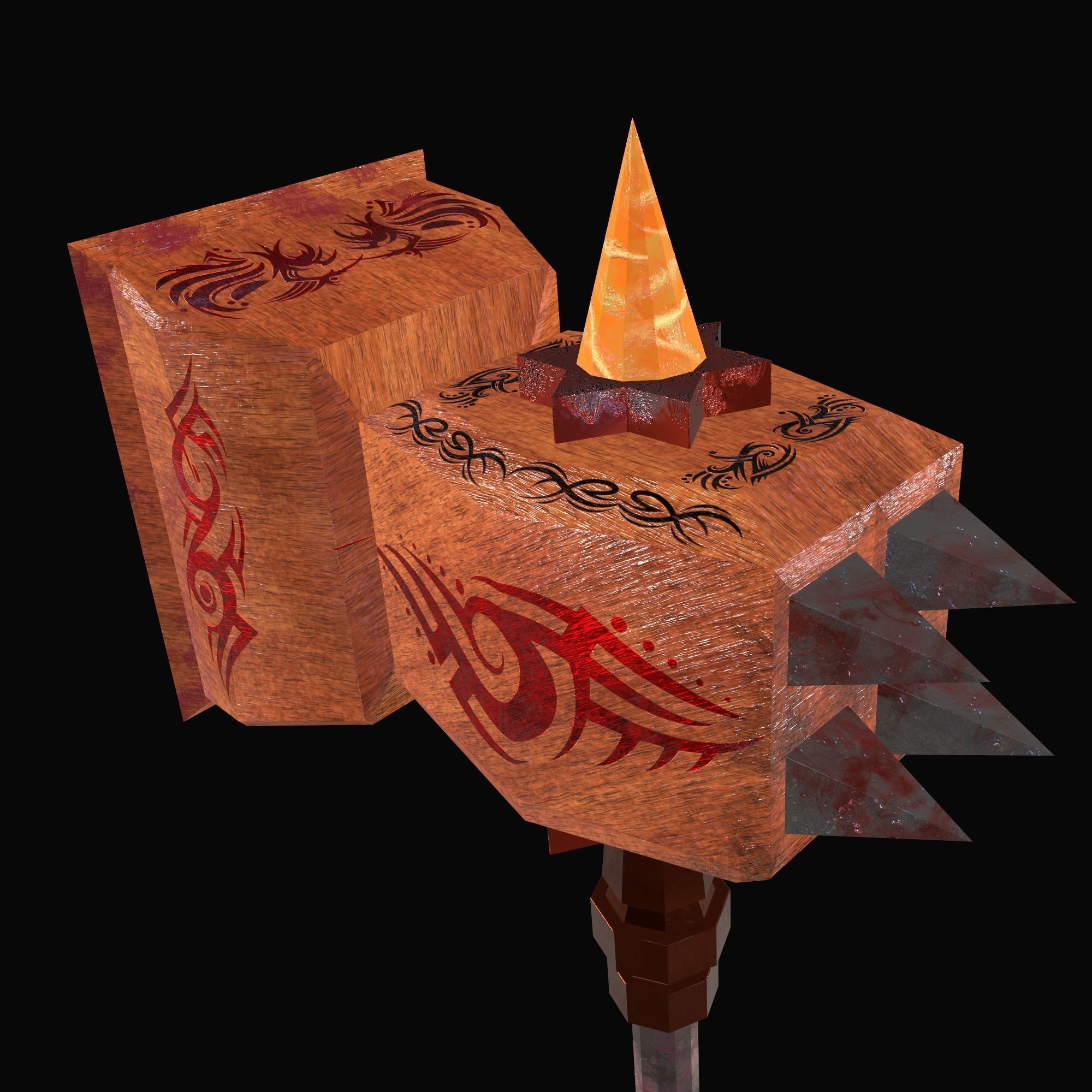 Hammer1 Lowpoly axe with design Low-poly 3D model_4