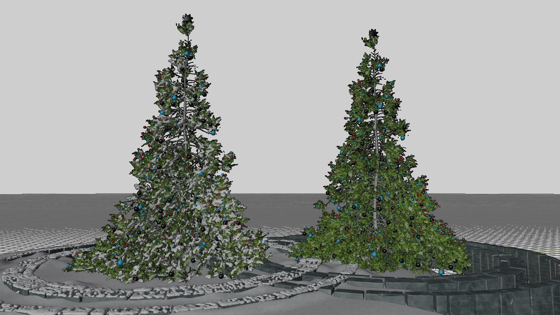 Christmas tree with snow and without snow 3D model_4