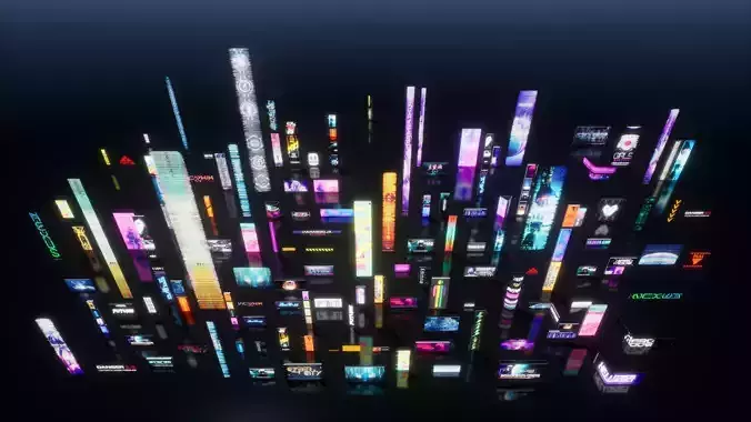 Cyberpunk Billboards  Signs Set  Low-poly 3D model