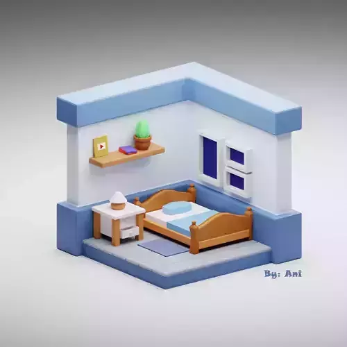 Bedroom Lowpoly room with bed and table