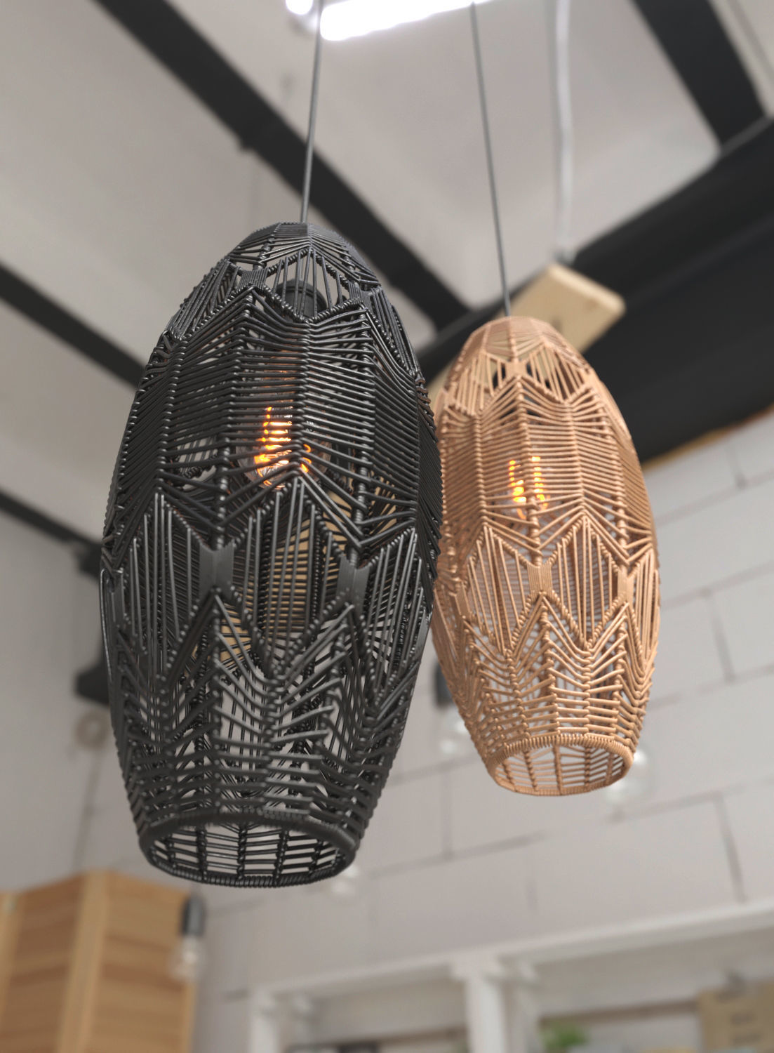 Ceiling Lamp Rattan - Tika Lace Shade 3D model_1