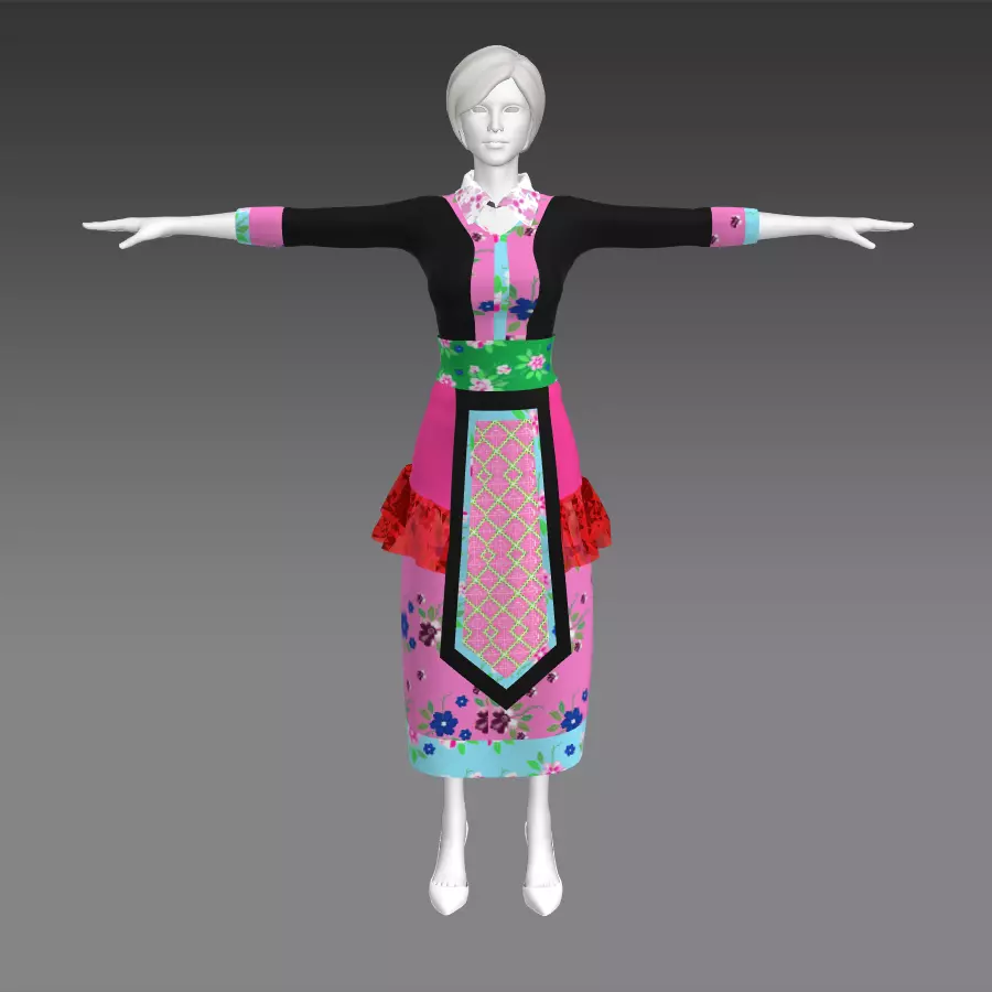 Hmong fashion new design female outfit 3D model | CGTrader