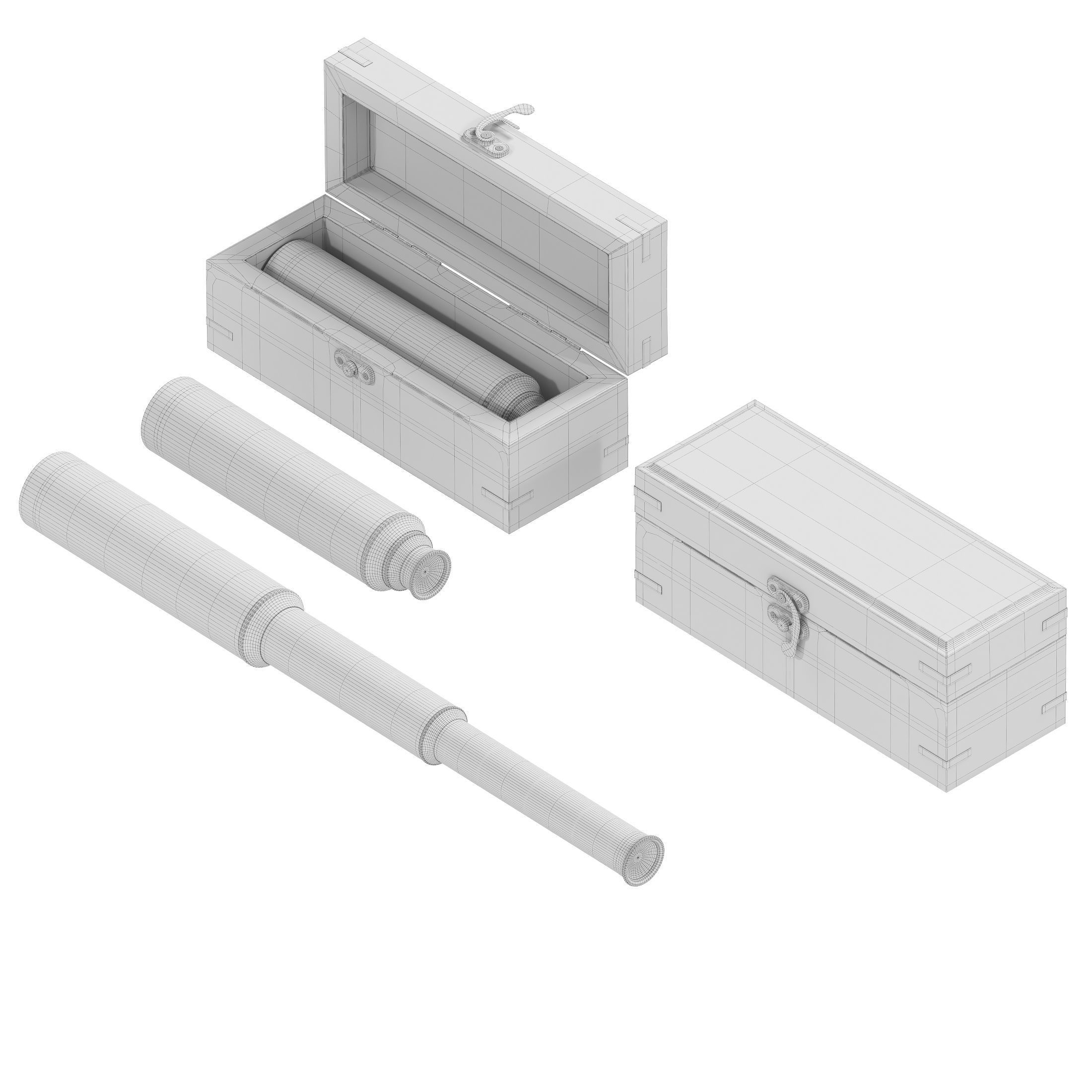Spyglass wooden box with magnifying glass inside Low-poly 3D model_6