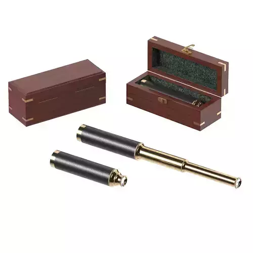 Spyglass wooden box with magnifying glass inside Low-poly 3D model