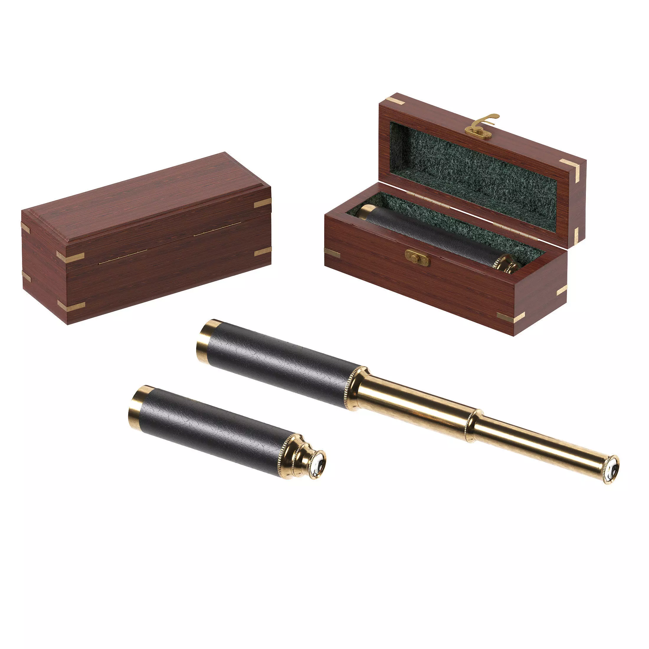 Spyglass wooden box with magnifying glass inside Low-poly 3D model_0