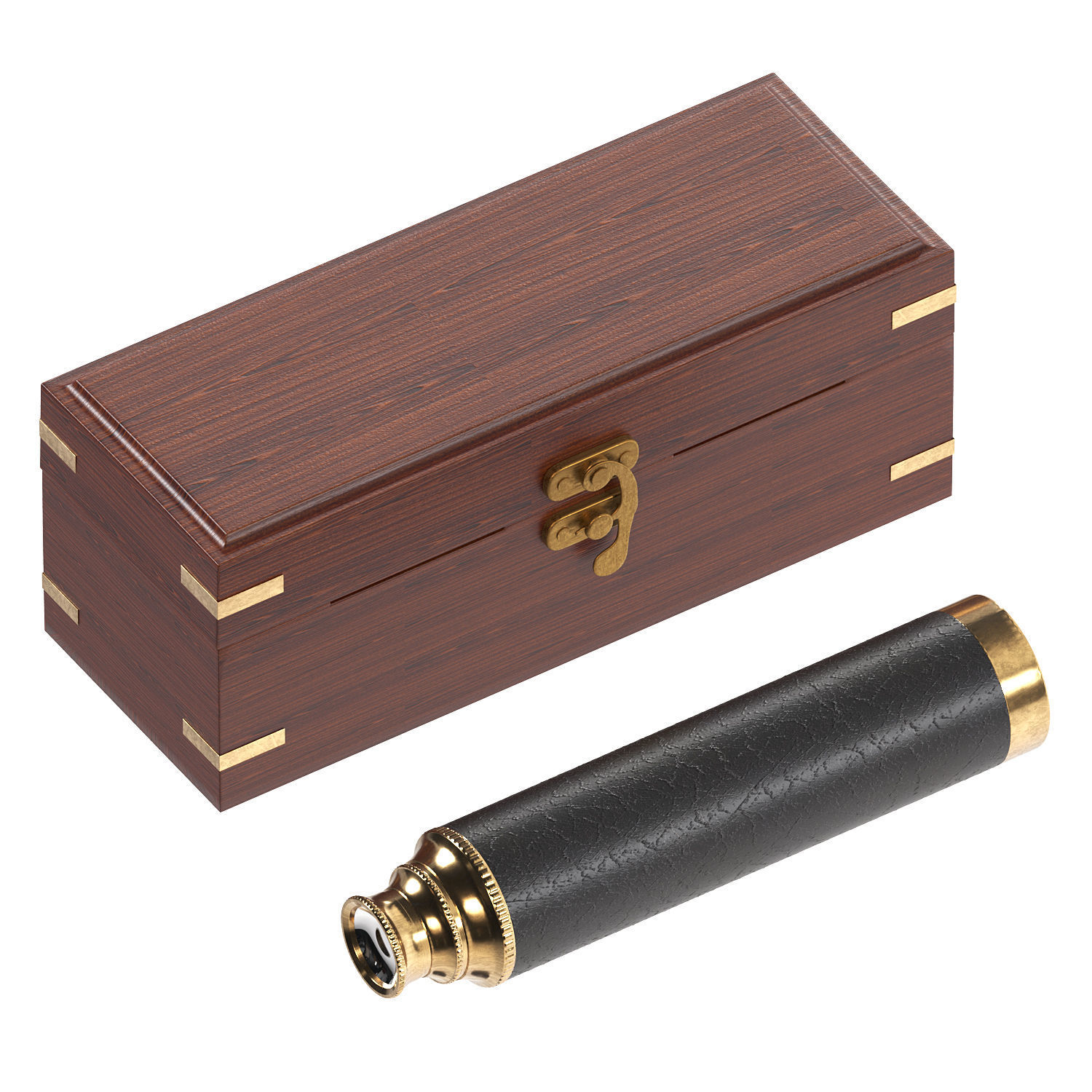 Spyglass wooden box with magnifying glass inside Low-poly 3D model_1